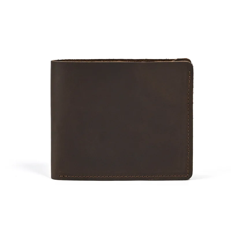 LD-Q013 Men's Crazy Horse Leather Wallet, Genuine Leather Wallet, Simple 2 Fold Card Bag, Horizontal Retro Leather Wallet