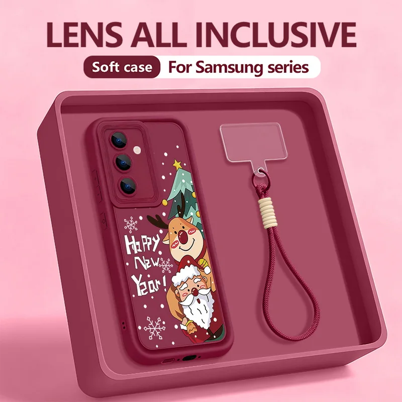 إِلْكَة عيد الميلاد سانتا كلوز الحبل حقيبة لهاتف سامسونج S25 Edge S24 Ultra S23 S22 S21 FE A17 A54 A15 A35 A55 A16 A26 A36 A56 5G كابا