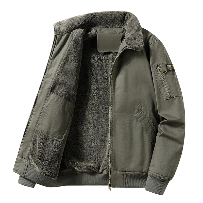 New Fashion Men Fleece Warm Bomber Jackets Winter Parkas Quality Male Cotton Multi-pockets Cargo Jackets Outdoor Tooling Coats 5