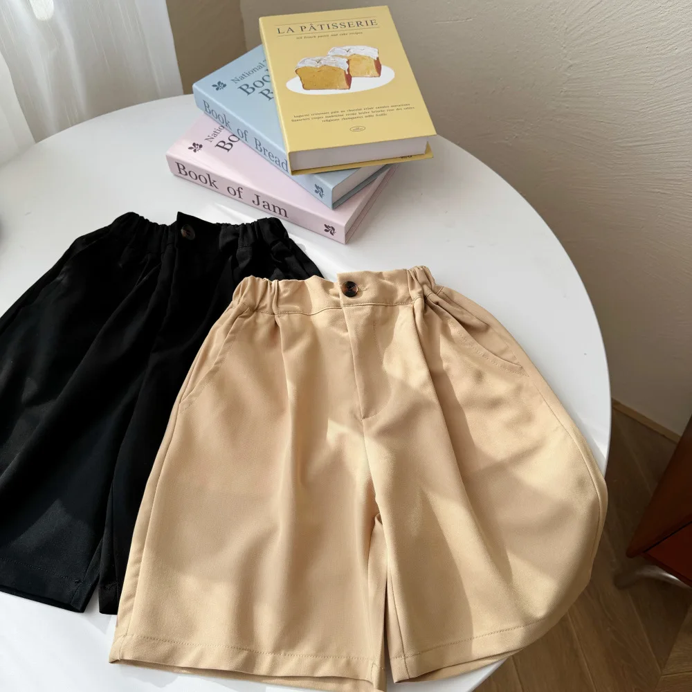 

Children's pants 2025 summer boys and girls Korean version suit five-point pants children's loose wide-leg pants casual