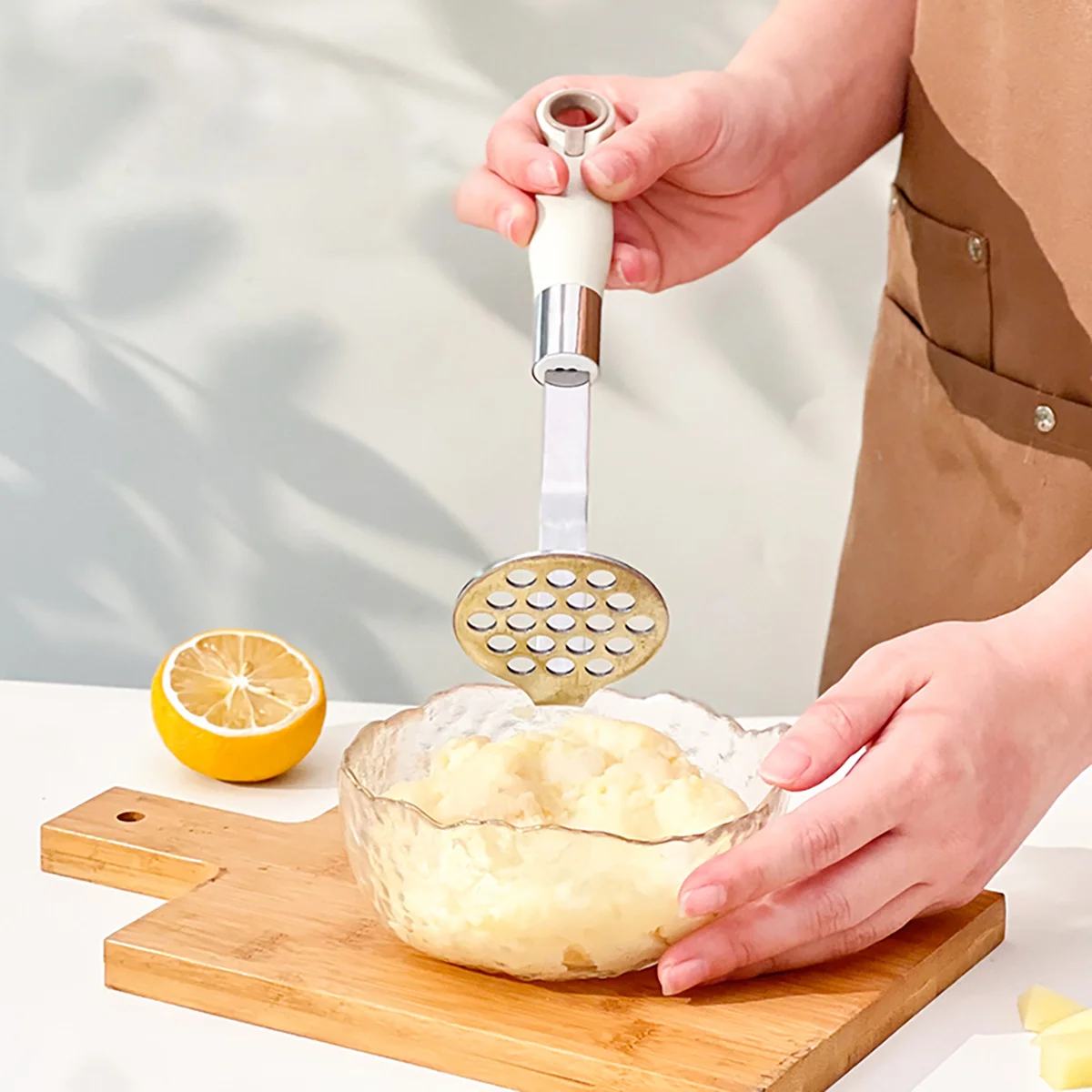 1pc Simple Durable Manual Potato Masher Stainless Steel Vegetable Fruit Pressure Mud Tools Food Crusher Kitchen Gadget