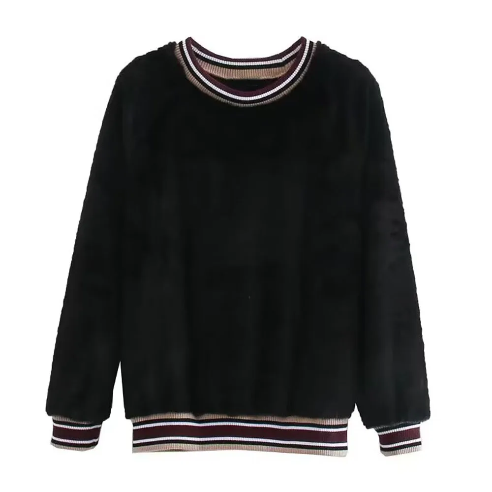 

DiYiG WOMAN 2025 Winter New Fashion Mao Mao Contrast Thread Striped Collar Top Retro Long Sleeve Solid Color Pullover Mujer