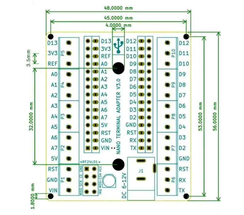 2pcs For arduino For nano For v3.0 Wireless Expansion Board with NRF2401+ Interface DC Powered Size 56x47x15mm