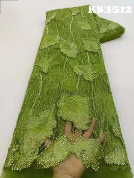 Tela de encaje con cuentas verde Oliver, tela de encaje blanco 2024, tela de encaje con cuentas naranja Brunt de alta calidad, lentejuelas para coser KB3512