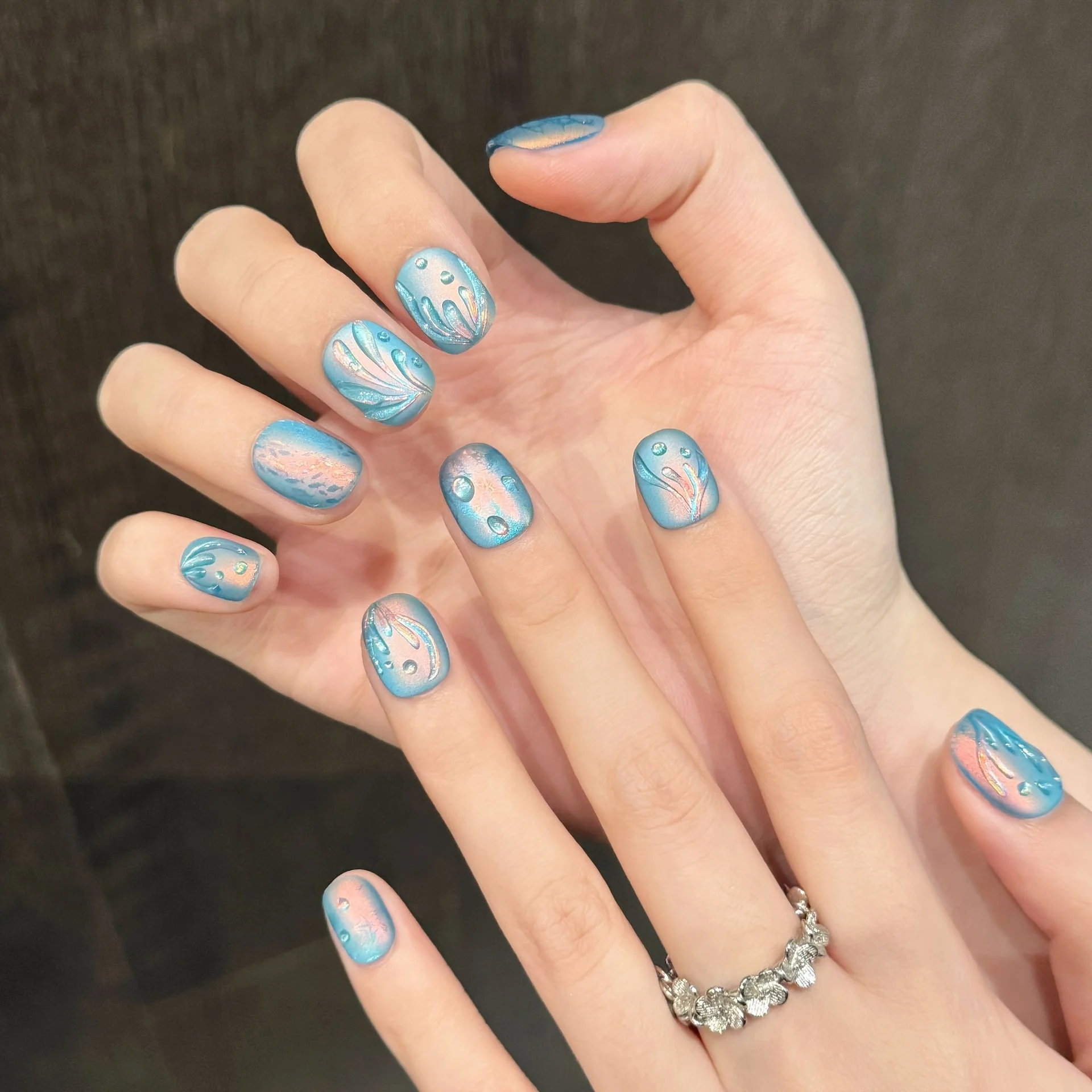 10枚入り ハンドメイド つけ爪 マーメイドティアーズ マジックオーロラ キャッツアイ フルカバーネイル 女性＆女の子向け 取り外し可能 ウェアラブルネイル