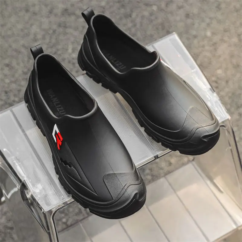 Cooking Summer Chef Kitchen Silicone Man Shoes Low-Top Gum Low-heel Cheap Wide Toes Gumboots Teenagers Work Rain Boots for Men