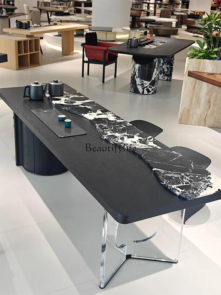 

Italian light luxury solid wood tea table modern simple high-end villa art high-end sense minimalist natural marble tea table