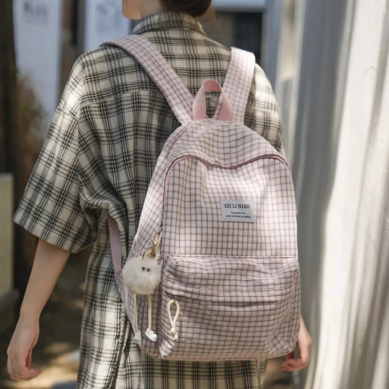 HAEX Harajuku Casual Backpacks Women 2025 Plaid Large Capacity for Short Trip Mochilas Para Mujer Students Commute Bag Female