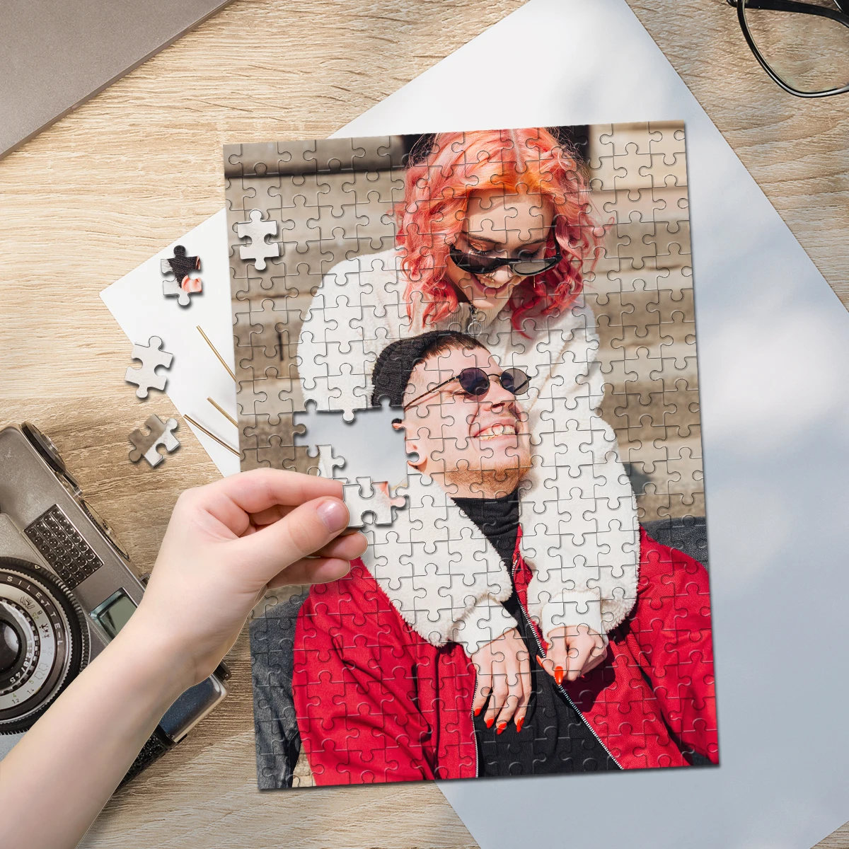 35/300/500/1021 قطعة شخصية مخصصة صور لغز النظارات الشمسية زوجين شخصية الضغط الألغاز بازل قطع