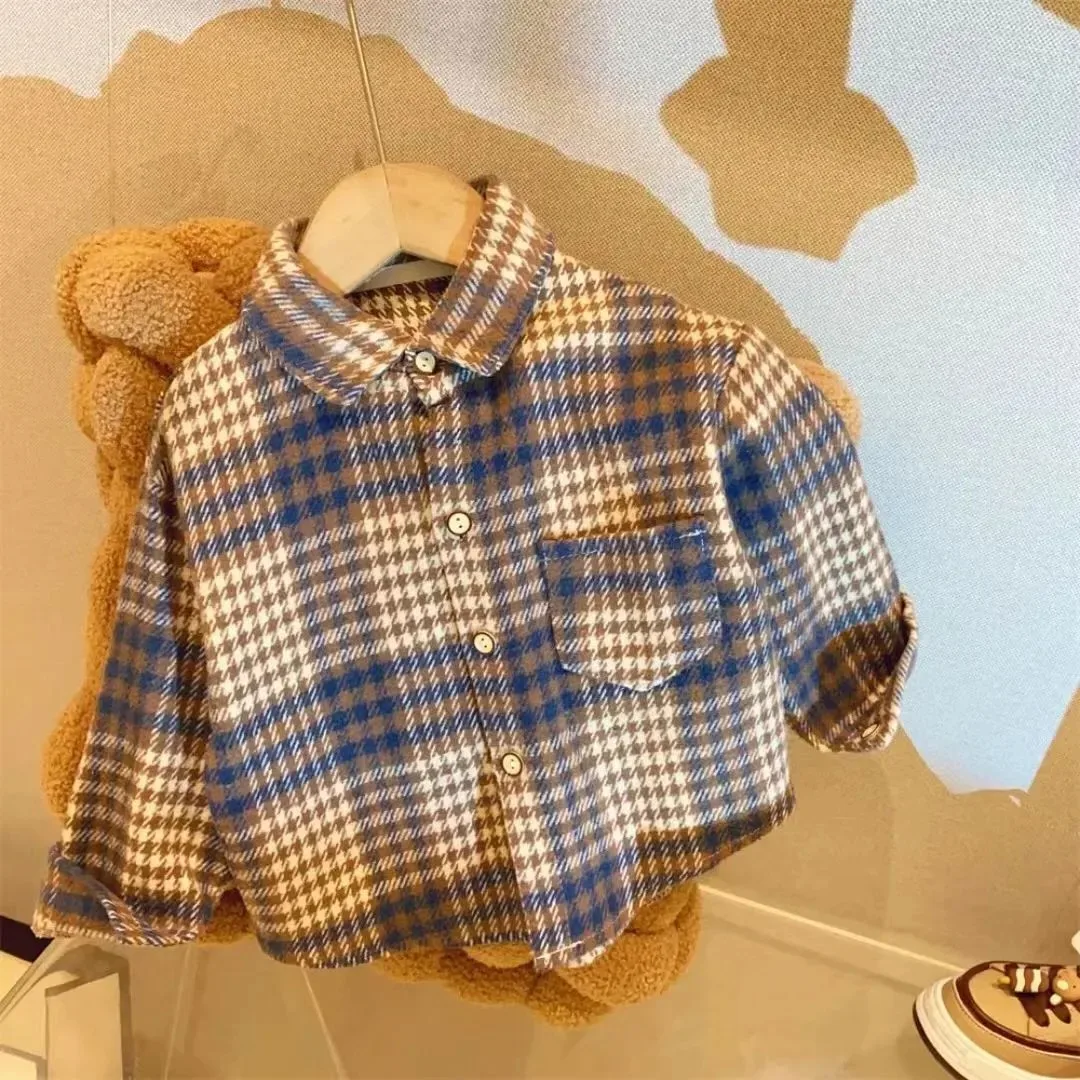 Camisa de algodão xadrez de mangas compridas infantil, blusas finas, tops para menino e menina, roupas infantis de 1 a 9 anos, primavera