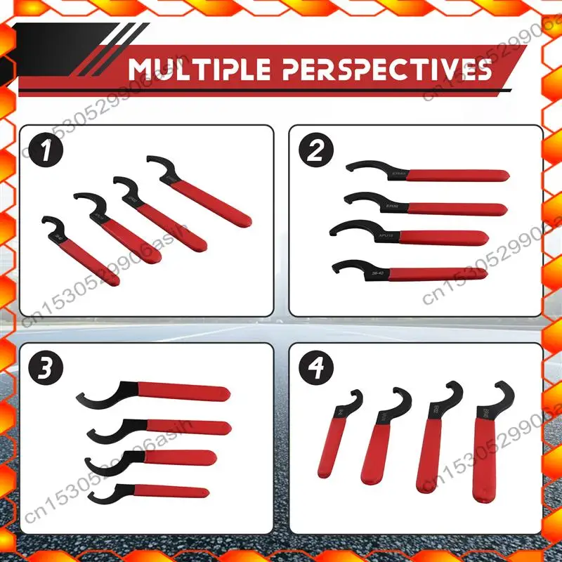 -AT52 Coilover Wrench, Hook Wrenches Tools Set Shock Spanner Wrench Set C-Shape Spanner Adjustable Spanners Adjustment Tool
