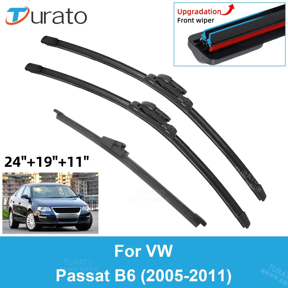 

3PCS Car Wiper Blades for 2005-2011 VW Passat B6 Rear Windshield Wipers Double Rubber Car Accessories 2007 2008 2009 2010 2011