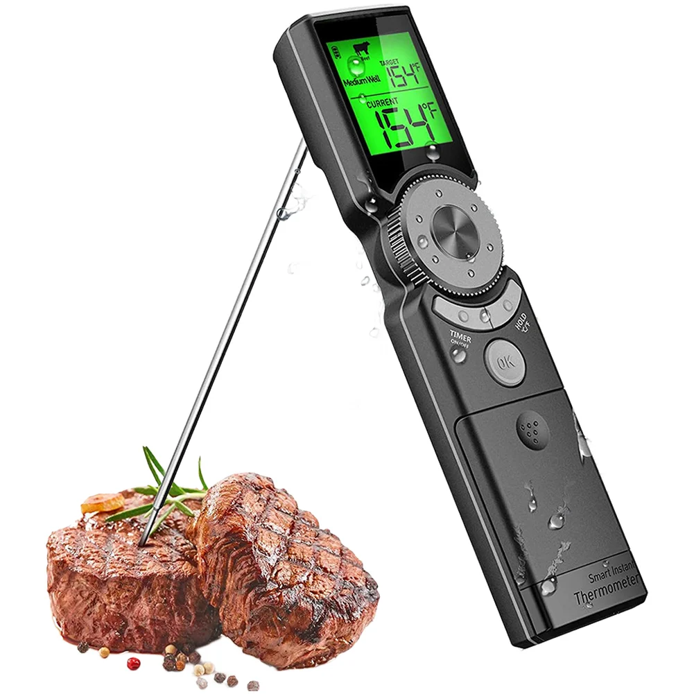 Smart For instant Read Meat Thermometer with Backlight Timer IP65 Waterproof for Cooking Grilling BBQ Steak Chicken