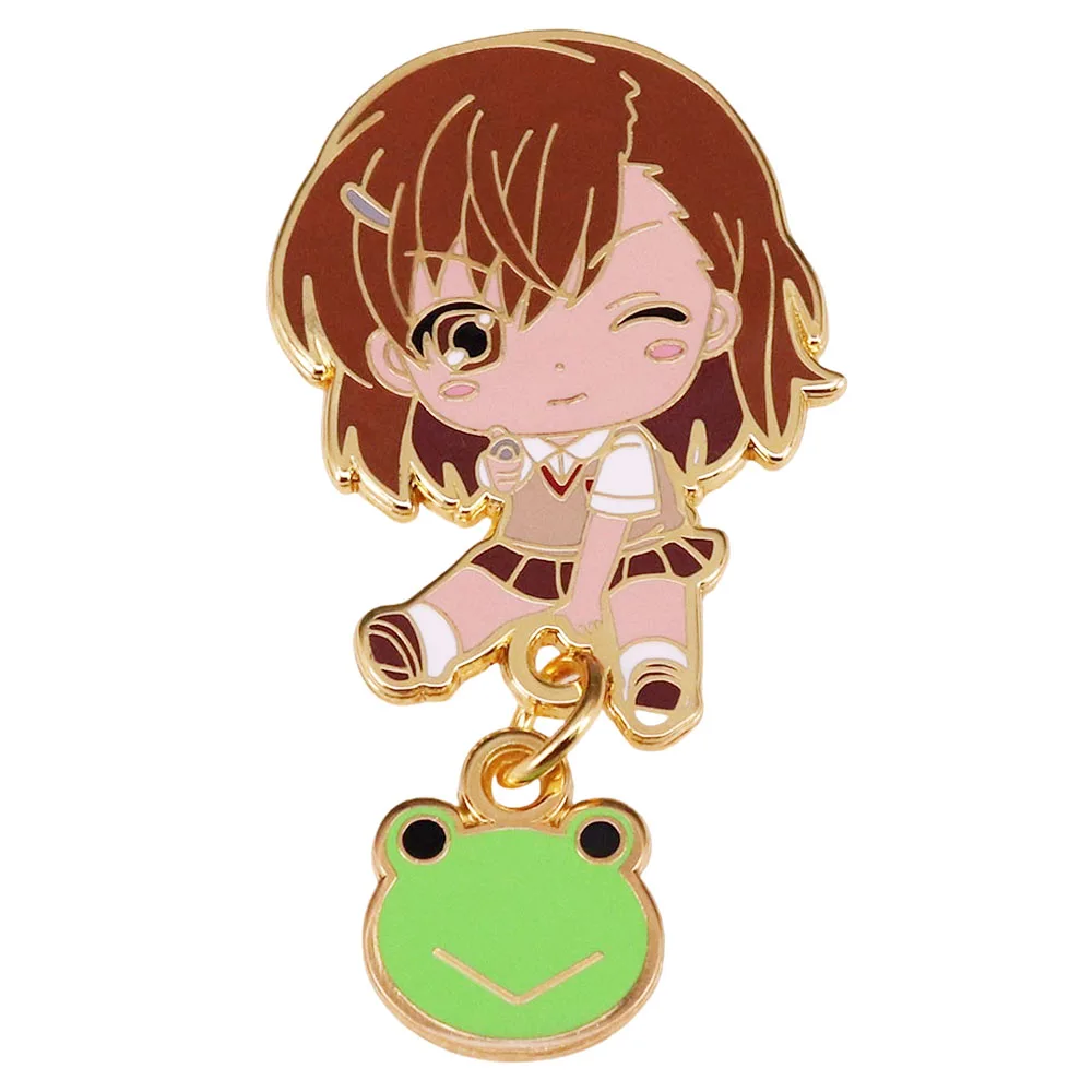 A Certain Magical A Certain Scientific Railgun anime character cute girl S sitting pose with frog pendant enamel brooch badge