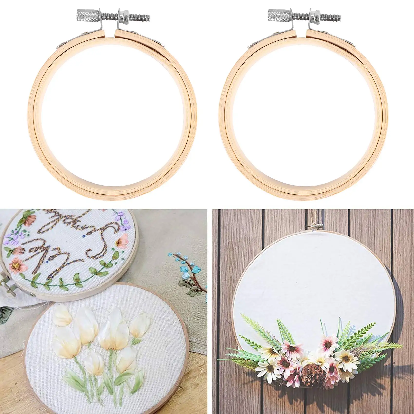 JUF-20 Pieces 3 Inch Bamboo Embroidery Hoops Round Wooden Circle Hoop Round Ring For Art Craft Handy