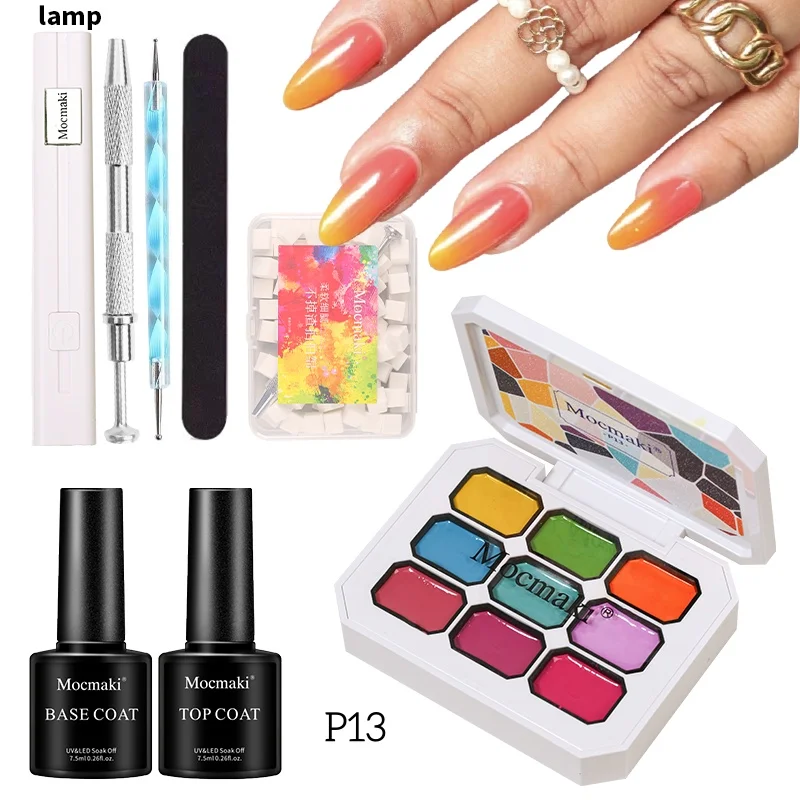 1set/8pcs Solid Macaron Painting Glue Coating High Saturation Gypsum Uv&Led Nail Polish Gel Nail Art 1 box Sponge Clip Diy