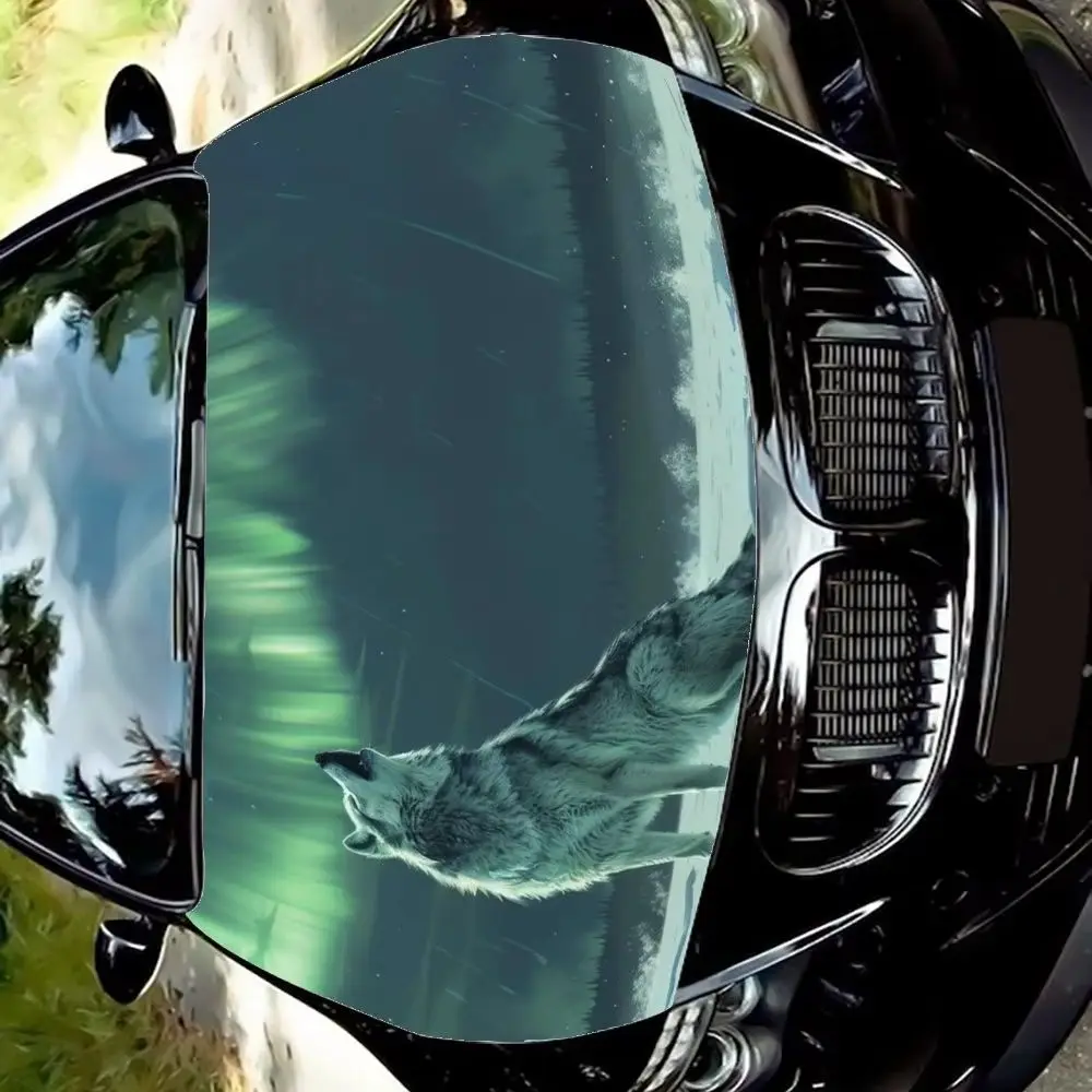 

Green Aurora Wolf Car Hood Decal,Self-Adhesive Waterproof PVC Hood Sticker,Decoration Scratch Resistant Protect,Auto Accessories