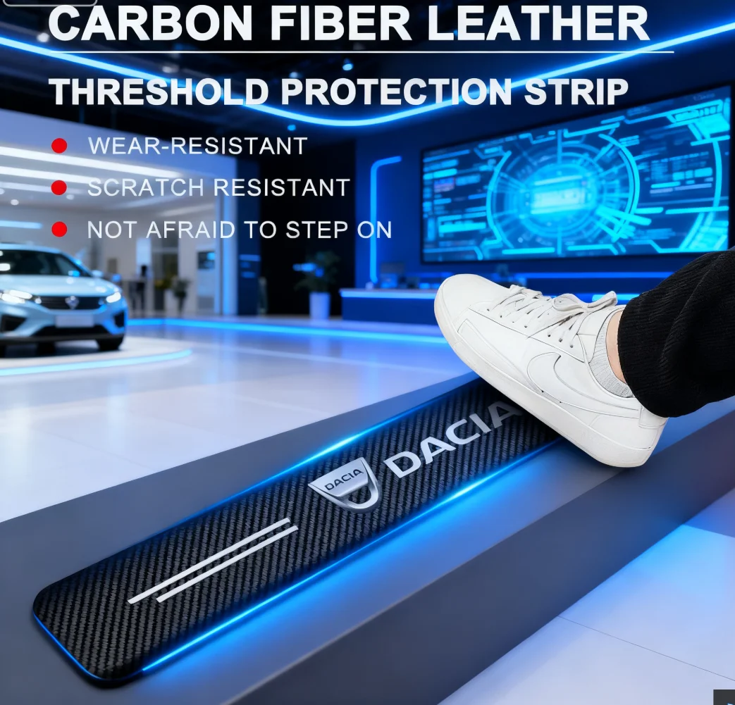 Protector de umbral de puerta de fibra de carbono, pegatinas de vinilo de cuero para Dacia Duster Logan Sandero Jogger Spring Stepway Dokker Lodgy MCV