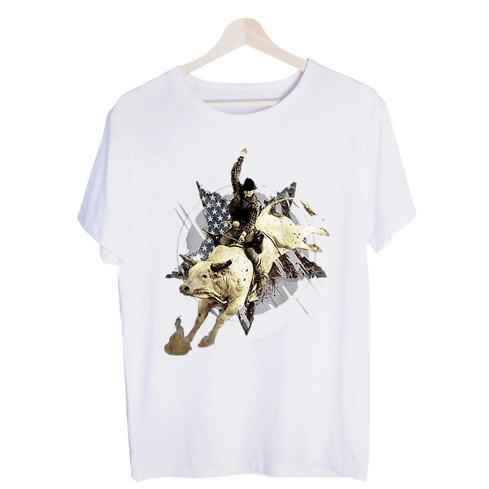 Men's Rodeo Bull Rider Graphic Tee, Western Style Short Sleeve T-Shirt for Casual Cowboy Outfits
