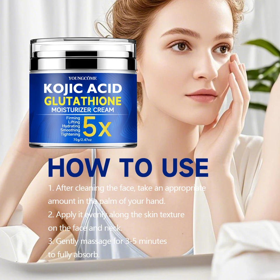 Kojic Acid Glutathione Face Cream Moisturiser Facial Anti Aging Smooth Skin  Repair Fade Fine Line Wrinkle Remover Face Cream