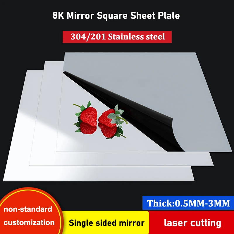 1pcs 201/304 Stainless Steel Single Side 8K mirror Square Sheet Plate Thickness 0.5/0.8/1/1.5/2/2.5/3mm Metal Board