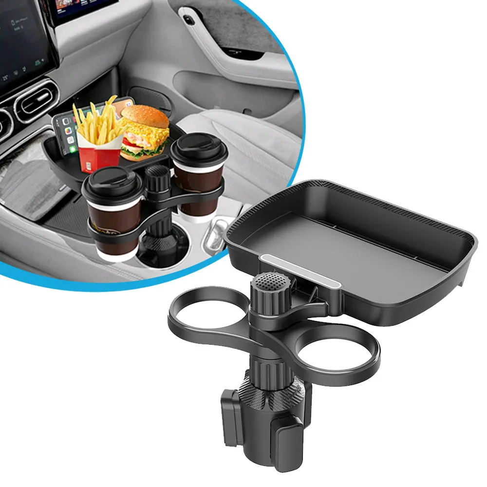 Car Cup Holder Food Tray Organized Drink Holder 360 Degree Adjustable Car Cup Holder Tray with Swivel Base Car Auto Accesssories