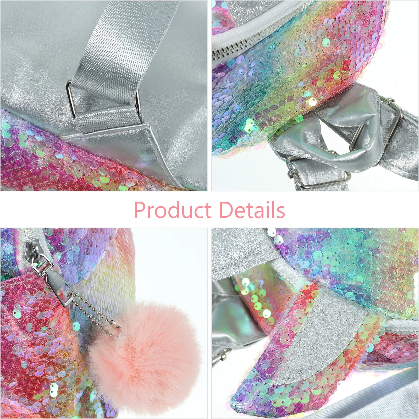 

1Pcs Rainbow Unicorn Sequined Backpack Lightweight Portable School Bag Multi Pocket Students Girls Boys Cartoon Women