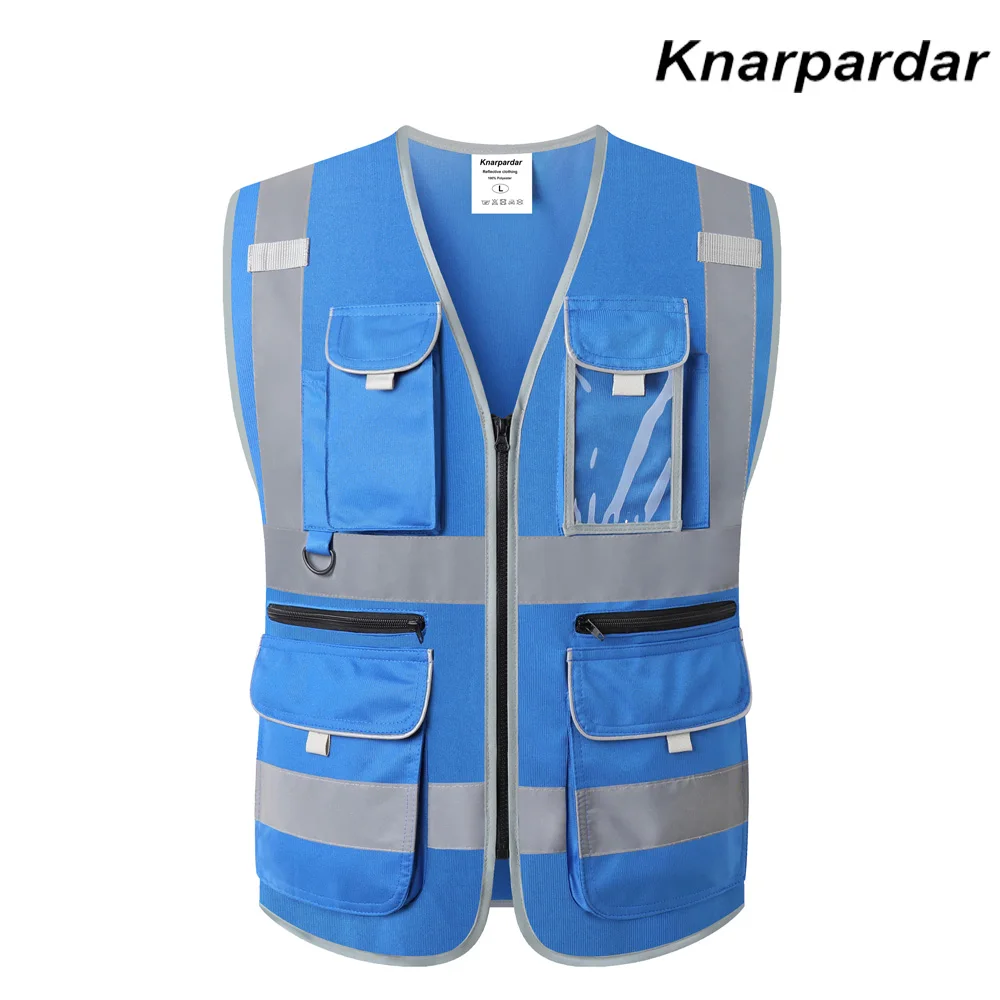 Knarpardar 9 Multi-Pockets Black Safety Vest Reflective with Pockets and Zippers Construction Reflective Work Vest For Men