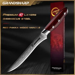 Grandsharp 5 Inch Boning Knife Japanese 67 Layers Damascus Kitchen Knife AUS-10 Pakka Wood Handle Cooking Tools with Gift Box