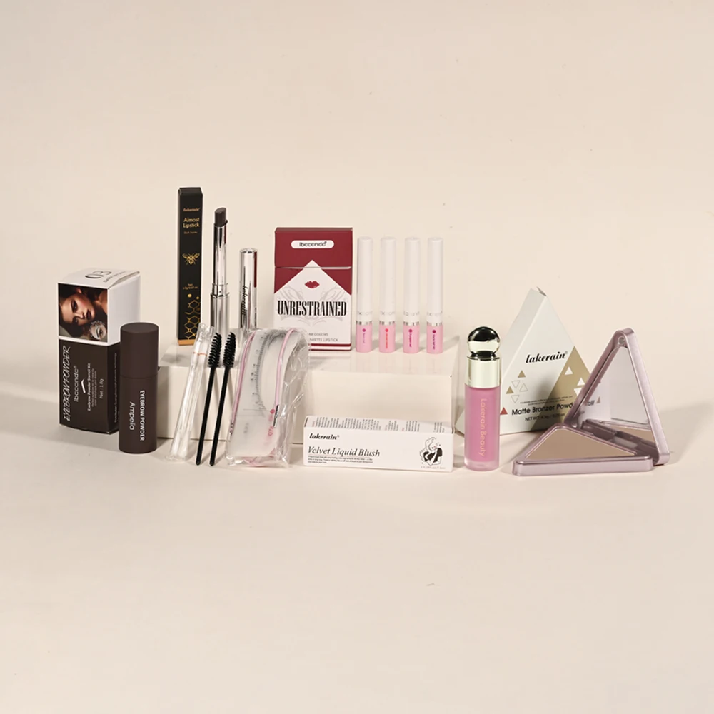 Ensemble de maquillage pour débutant, bâton de rouge à lèvres hydratant au miel, fond de teint, baume, sérum, liquide léger, Blush, Kit de poudre de Bronze mat