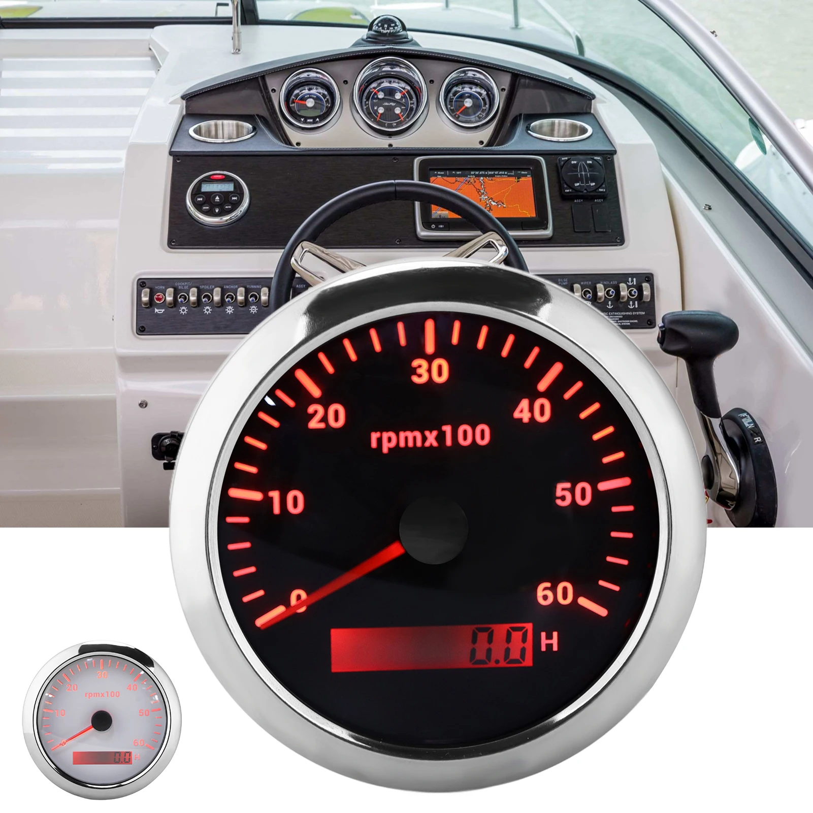 

RPM Meter Revolution Meter Tachometer 85mm/3.35in 0‑6000RPM Colourful Backlight Adjustable for Engineering Machinery