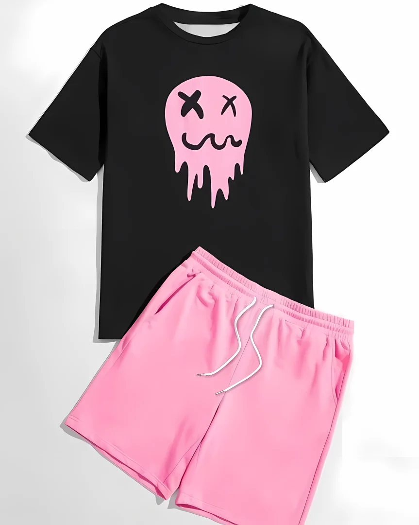 Men's 3D Printed Fashionable T-Shirt+Shorts Set, Men's Fun Pattern Short-Sleeved Shorts, Men's Breathable Quick-Drying Top
