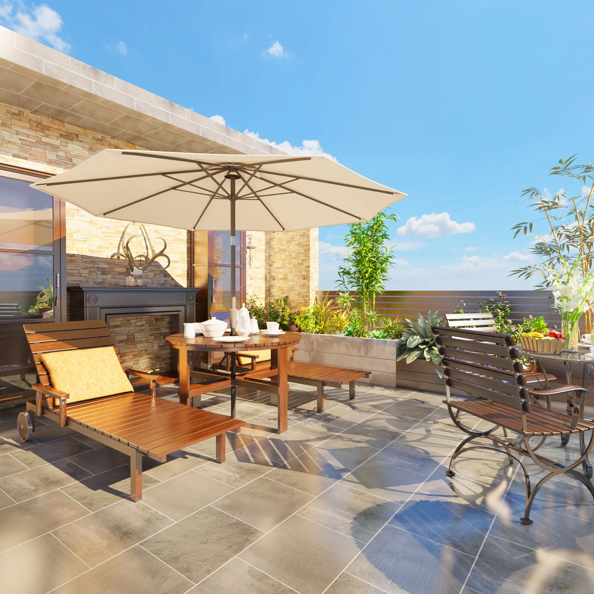 مظلة فناء مقاس 7.5 بوصة مظلة سوق للطاولة الخارجية مع زر ضغط وإمالة/كرنك، 6 أضلاع