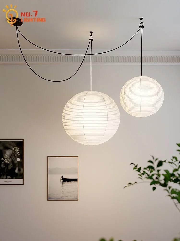 Japanese Design Akari Noguchi Yong Round Ball Pendant Lights LED E27 Wabi-sabi Movable Hanging Lamp Living Room Bedroom Study