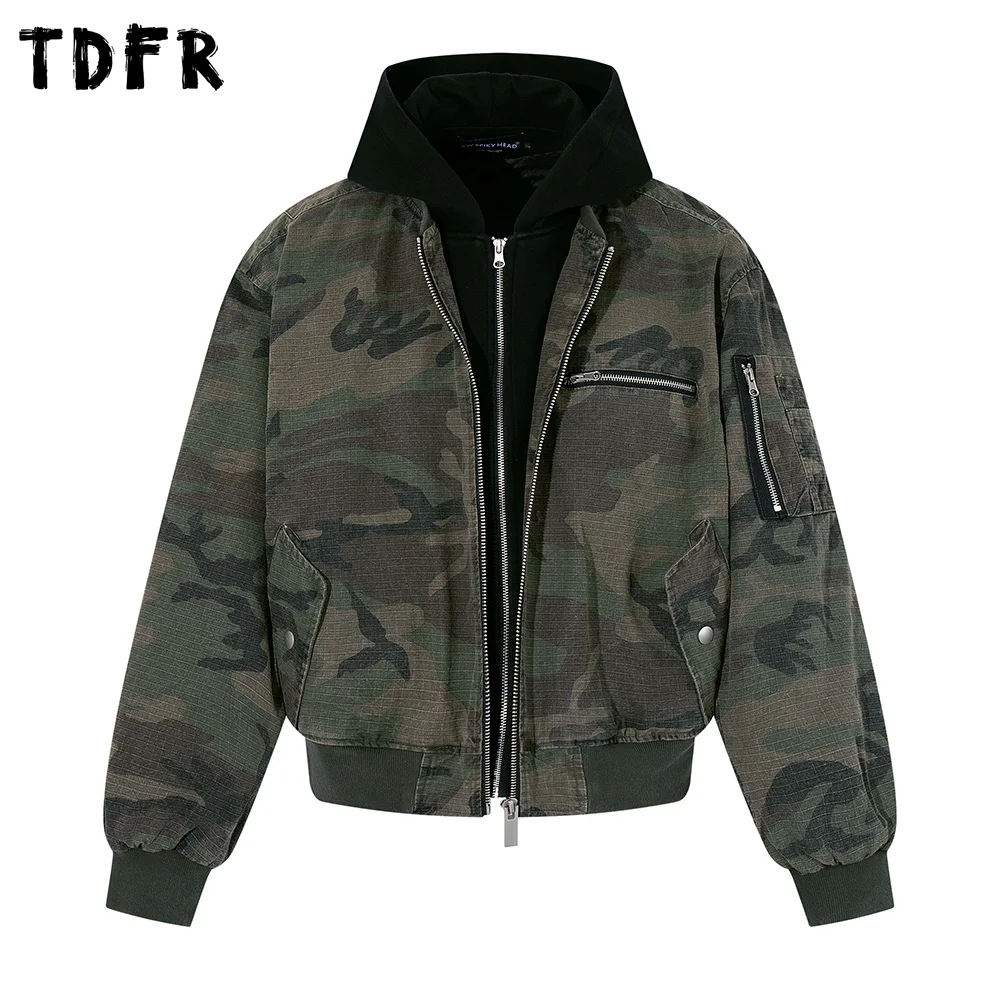 

Камуфляжная искусственная стеганая куртка из двух частей, мужская зимняя стеганая куртка-карго в стиле ретро с капюшоном и длинными рукавами, мужская куртка