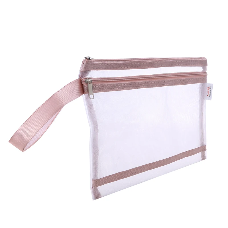 Portable File Holder Double-layer Mesh Zipper Pouch Convenient A4 File Holder For School Office Travel Organization