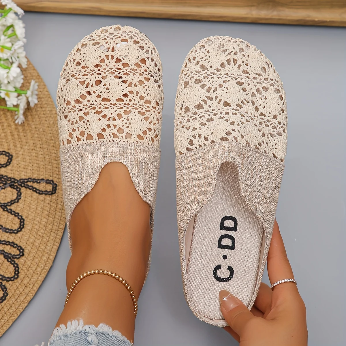 Chinelos de tecido feminino slides planos moda feminina capa toe feminino mule luxo 2025 mules sapatos casuais