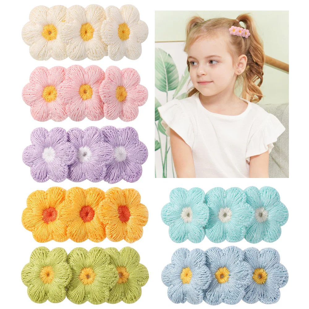 14Pcs/Lot  Floral Embroidered Snap Clip For Toddler Girls Kids Fringe Clip Baby Girl Hair Accessory