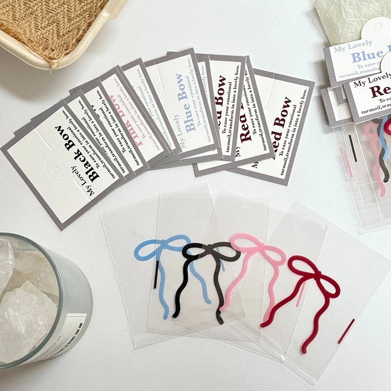 10/100Pcs Cute Bow Self-Sealing Small Plastic Bag Clear Display Window Ornament Packaging Gift Storage Bag Jewelry Bag Card Head