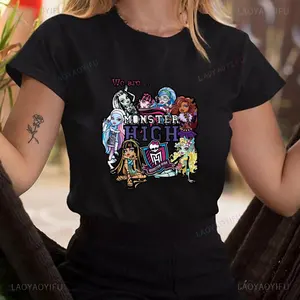 تي شيرت Draculaura Monster عالي المطبوعة للنساء ، رقبة ، عتيق ، Kawaii ، ملابس الشارع محببة مؤنثية ، مضحك أنيمي تيشرت ، الصيف أفضل 12 ملابس Monster High Draculaura مبيعا - رقم 7