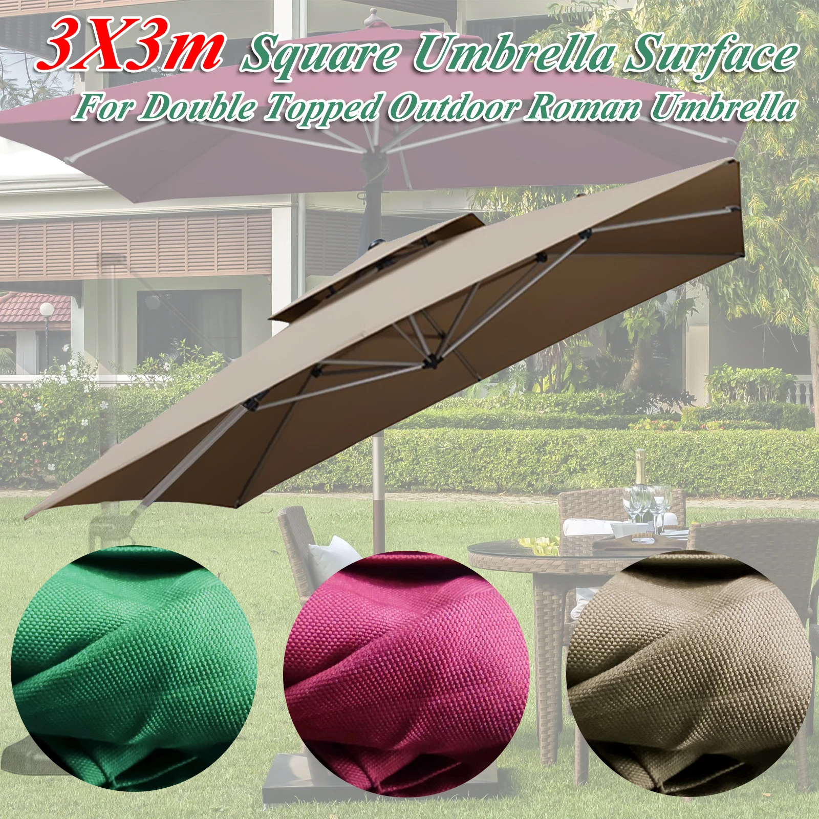 Umbrella Surface For 2.93m Square Double Topped Outdoor Roman Umbrella Waterproof UV Protection Sunshade Parasol Fabric No Stand