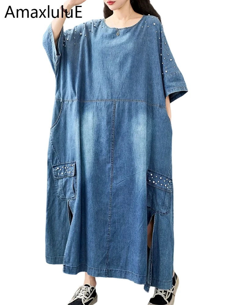 

Amax LuluE Japanese Design Fashion Soild Dresses Female Summer Vintage Loose Denim Vestidos Women 2026 Classic Oversized Clothes