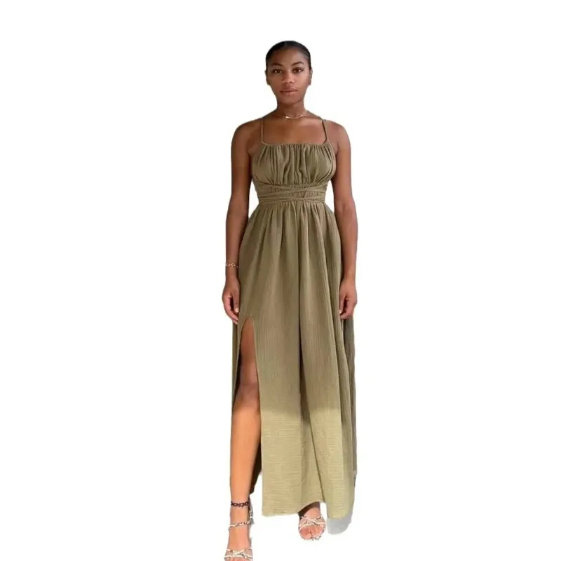 

Off Shoulder Strappy Backless Maxi Dress Drawstrings hobble skirt with Slits Slimming Dress Backless Cut Side Slit Long Dresses