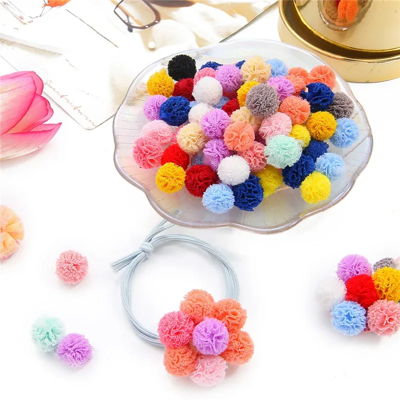 30pcs 15mm Color Lace Chiffon Ball elastic mesh ball DIY Children Clothes Hat Craft Handmade Baby Headdress Decoration Materials