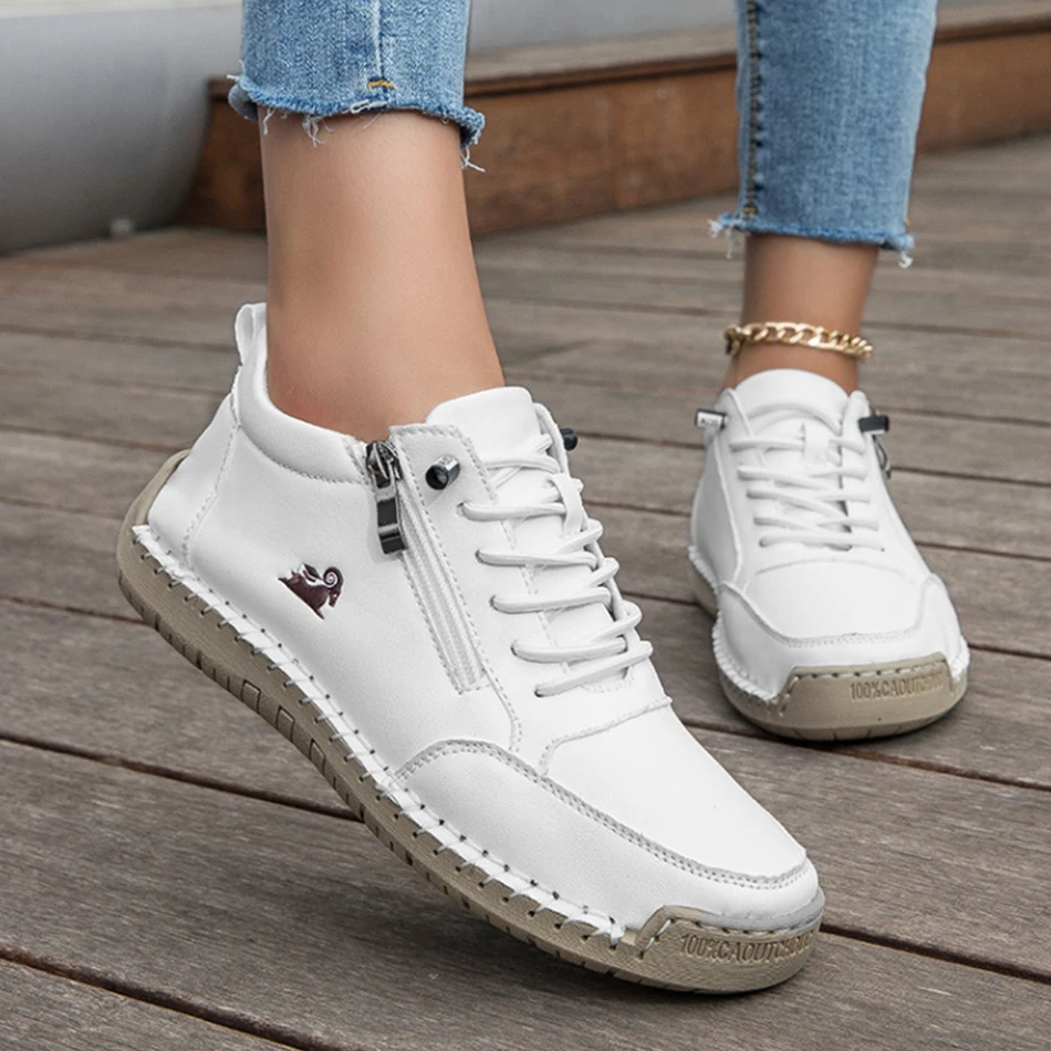 

2025 Новая женская обувь, сшитая вручную, на мягкой подошве, удобная осенне-зимняя спортивная обувь, туфли на плоской подошве, повседневная обувь.