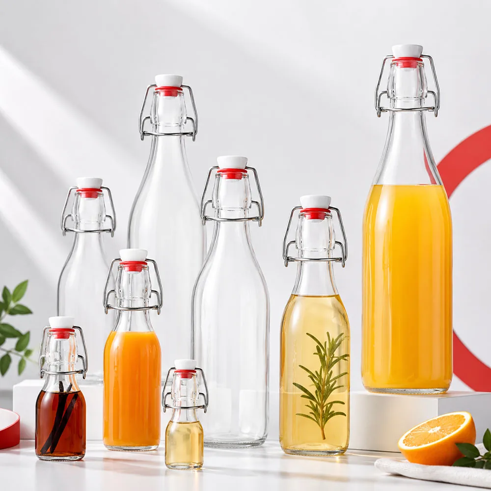 Swing Top Glass Bottles with Lids, Airtight Flip Top Bottles for Kombucha Beer Syrup Vanilla Extract Gift