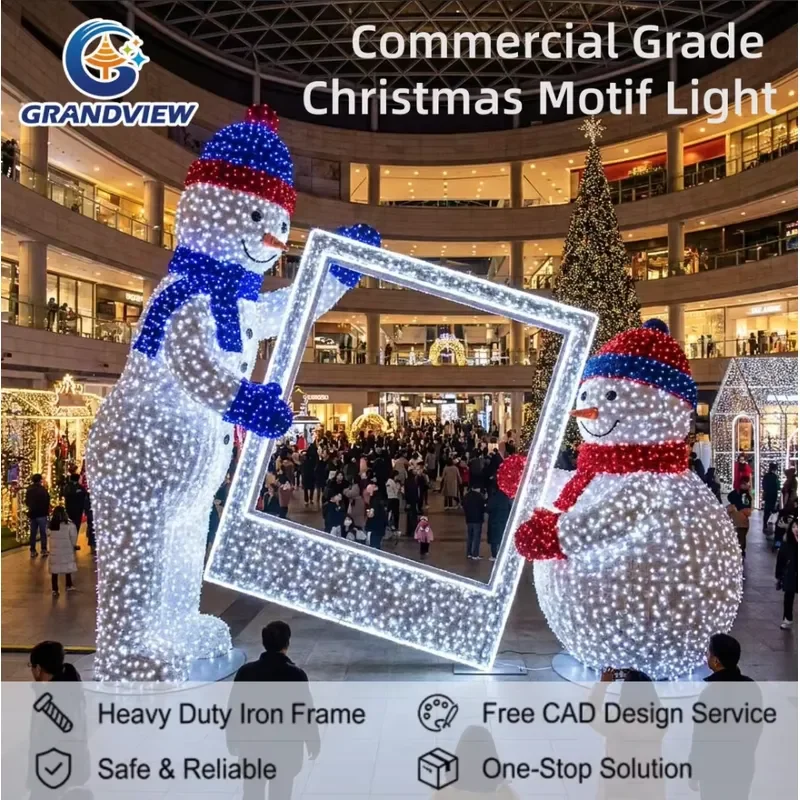 Commercial Grade 3D LED Snowman Motif Light, Heavy Christmas Sculpture with CE RoHS for Professional Projects