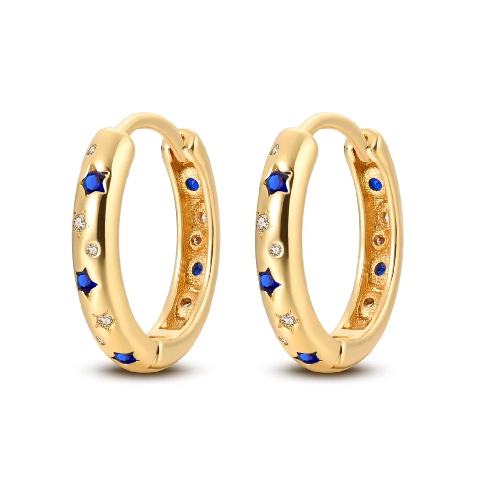 Pendientes minimalistas brillantes de Plata de Ley 925 con estrella azul, oro rosa y oro para mujer, accesorios de joyería para el lugar de trabajo