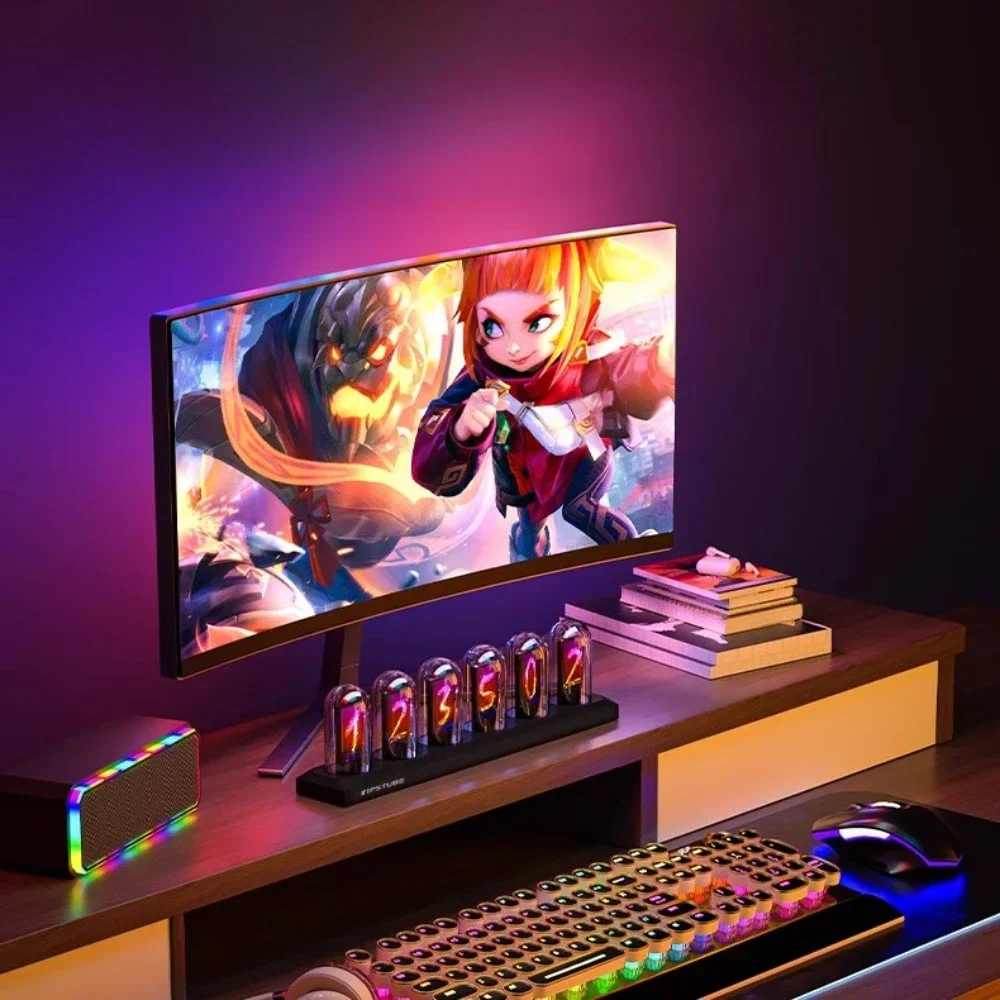 Imagem -02 - Rgb Nixie Tubo Relógio Led Brilha Ips Color Screen Faça Você Mesmo Analógico Tubo Digital Luzes da Noite Gaming Desktop Decoração Home Gift Idea