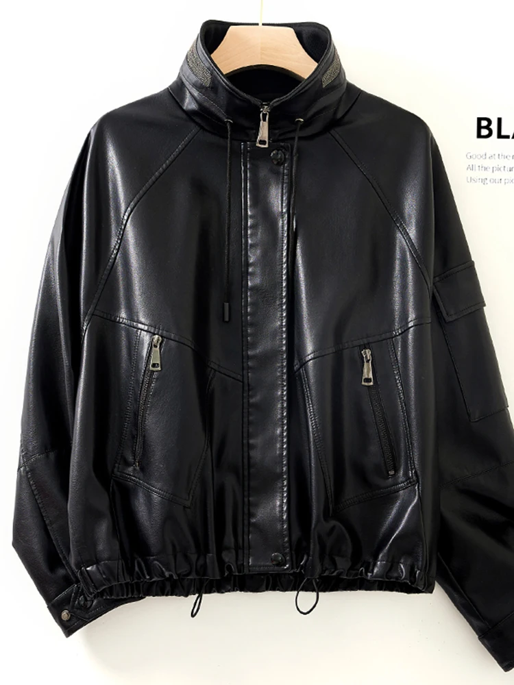   닝 진짜 가죽 자켓 여성용 2025 가을 신상 루즈 캐주얼 천연 가죽 코트 대형 사이즈 탑